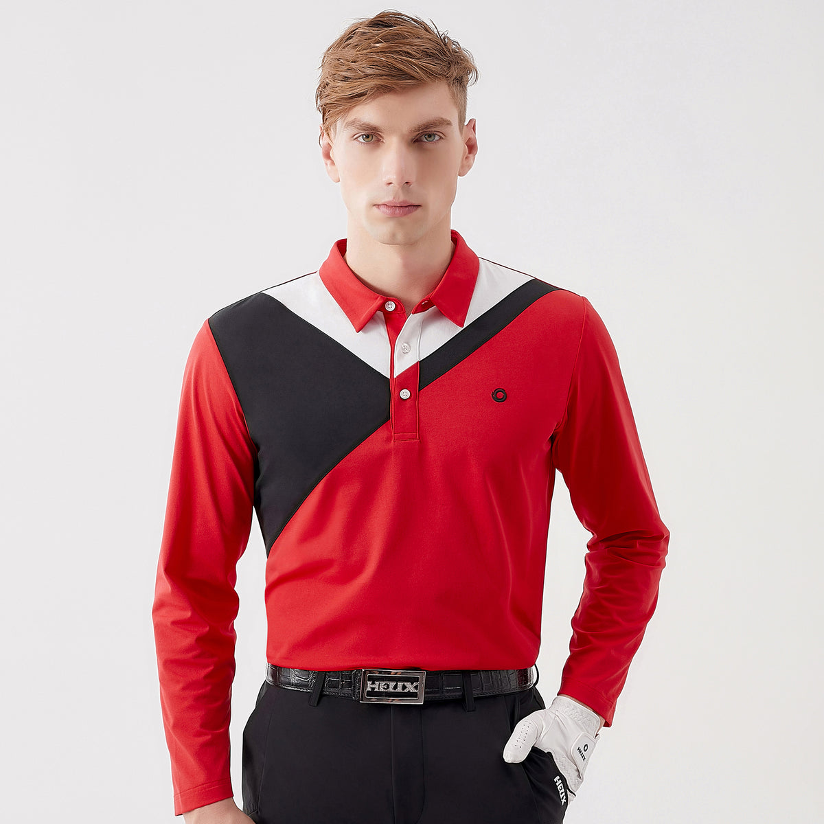 Men's contrast-colored knitted long-sleeved shirt