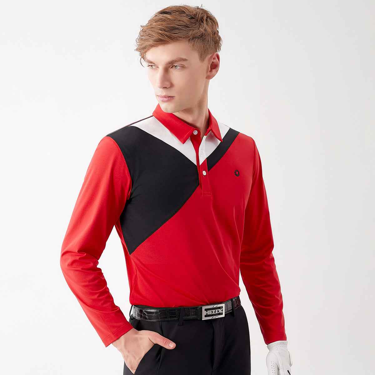 Men's contrast-colored knitted long-sleeved shirt