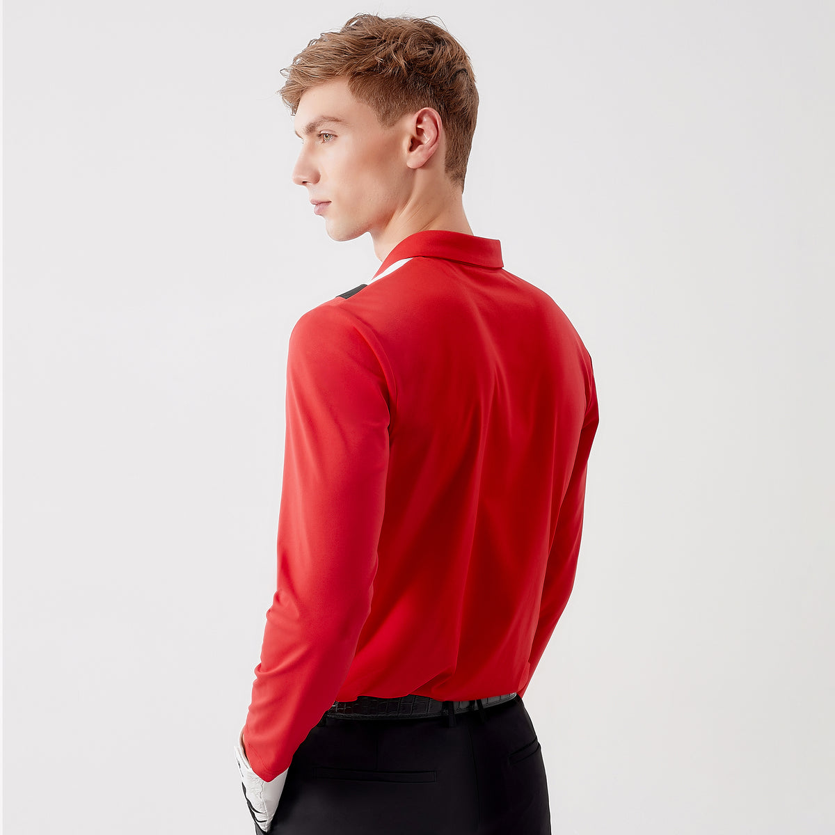 Men's contrast-colored knitted long-sleeved shirt